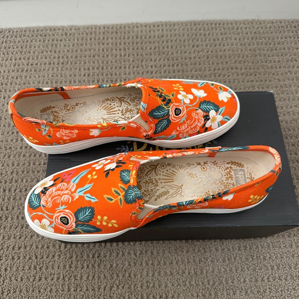 Keds x Rifle Paper Co Triple Deck Orange Floral Slip-On Sneakers